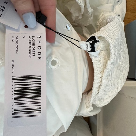 Rhode Eloise Eyelet Midi-dress White Mirror Smocked Bodice Puff Sleeves Small - Picture 3 of 8